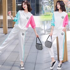 2022年夏季套头连帽时尚拼接撞色户外系列套装，女装运动套装，韩蜜菓