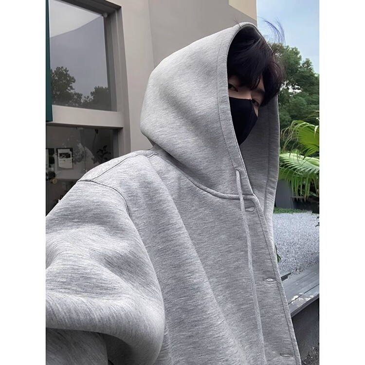 美式复古系扣重磅开衫连帽卫衣秋季新款简约通勤宽松休闲百搭外套,女装短外套,星座218-8