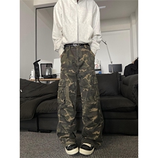 K843-特P58秋冬男女同款迷彩工装裤复古水洗宽松直筒拖地裤，男装工装外套，电商B327