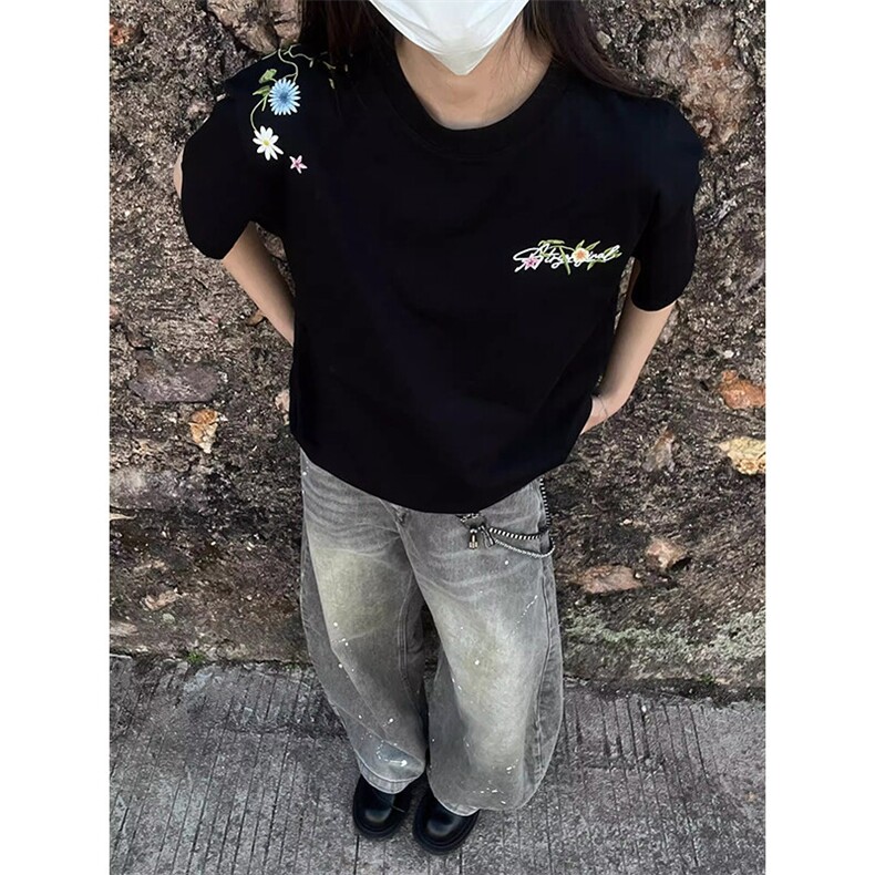 万针全刺绣工艺抖音得物高品质260克重磅纯棉双纱美式高街短袖T恤,男装T恤,电商A486-1
