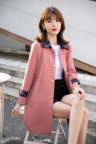 秋装新款爆上市：针织空气层拼格风衣M一XXXL，女装风衣，拉思维加丝