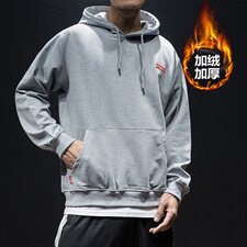 2021春季新日系大码黑墙纯色男潮牌连帽加绒卫衣W6061-P60，男装卫衣，电商A001
