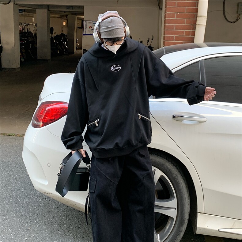 2026春装华棉双拉链刺绣连帽大码卫衣潮外套W56680/特P45黑,女装短外套,电商A094