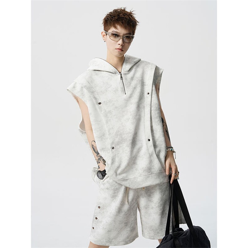 TZ782-特批55控88设计感高质感套装无袖大码T恤短袖短裤，男装休闲套装，电商A059