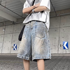 高街做旧水洗牛仔短裤男废土风口袋设计五分裤1001-1-D331-P48，男装牛仔裤，星座1001-1