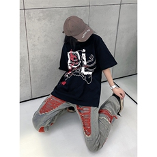 B221新景秋装美式ins高街暗黑小众假破洞牛仔裤LK22039-P65控88，男装牛仔裤，电商B221