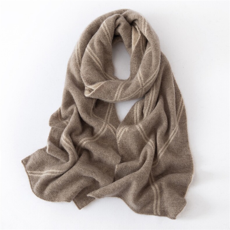 2025年秋季新款百搭女士条纹提花长方形围巾，围巾，戎咖羊绒