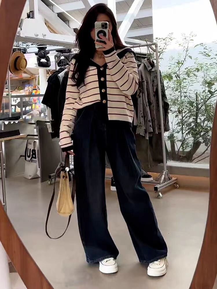 2025年秋季长袖单件单件通勤宽松型V领时尚百搭通勤开衫，女装针织衫/毛衣，锦瑟羊绒