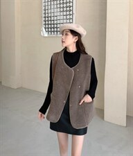 皮毛一体马甲，女装马甲，吉之红