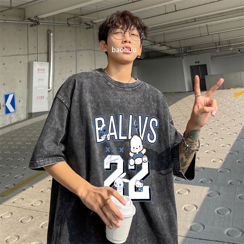 ！2025夏季新款男士水洗短袖T恤纯棉潮牌情侣半袖XT142P35图片