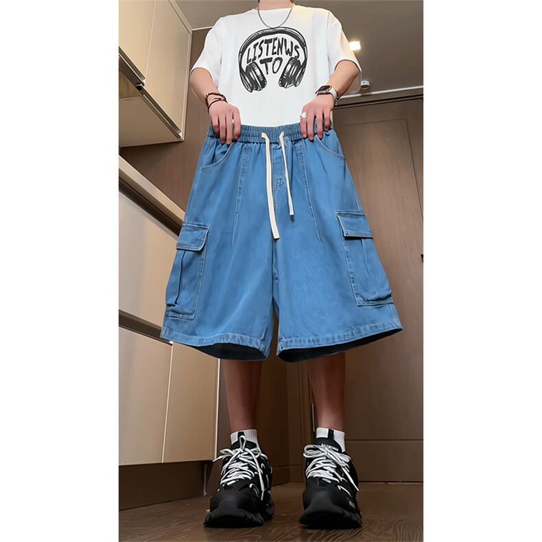 港风大码多口袋工装牛仔裤短裤五分裤A014-DY25051-特P35控68,男装牛仔裤,电商A014