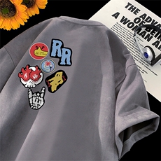 可设48小时发货支持抖音得物来样二开240克重磅美式麂皮绒短袖t恤，男装T恤，电商A486