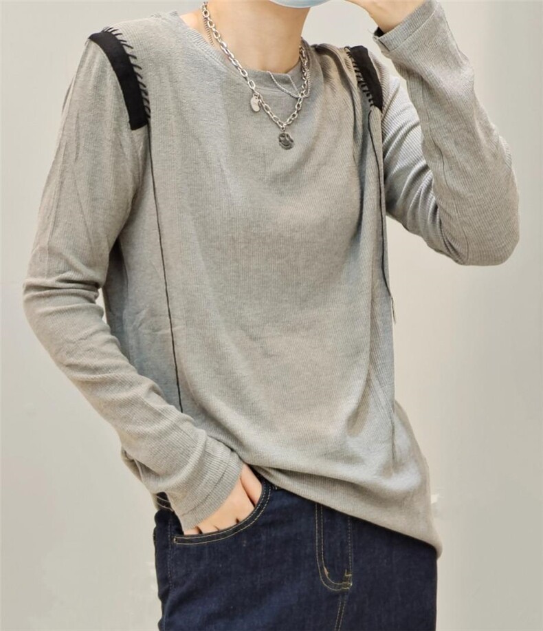 【现货]】秋季新款韩版休闲风针织衫T恤，女装T恤，那简