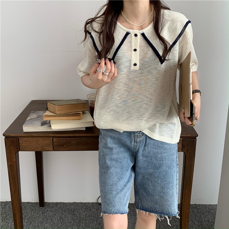 夏季新款简约百搭短袖针织衫女休闲上衣,针织衫/毛衣,伟祺羊绒