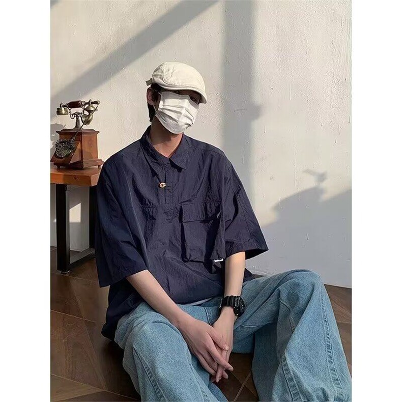 Q326-P32夏季个性短袖T恤套头口袋纽扣设计感上衣,男装T恤,星座911-1