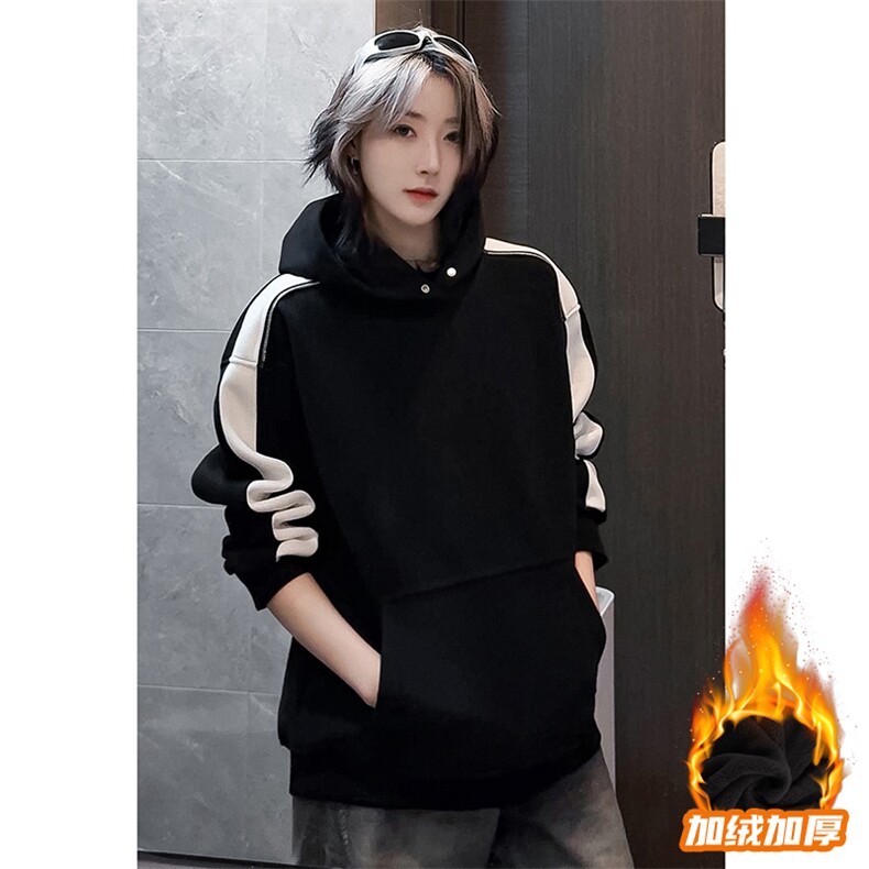 得物二开拼接加绒卫衣男连帽套头时尚外套A266-WY90-P50加绒60,女装短外套,电商A266