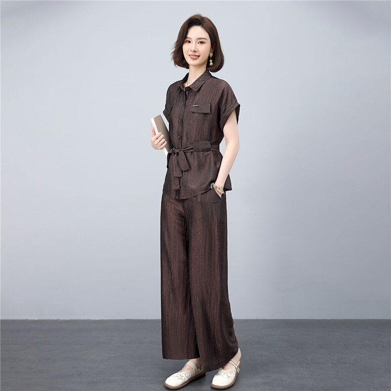 中年妈妈大方得体洋气时尚套装夏宽松穿搭一整套上衣阔腿裤两件套,女装套装/套裙,凝聚力
