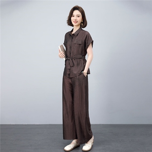 中年妈妈大方得体洋气时尚套装夏宽松穿搭一整套上衣阔腿裤两件套图片