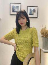 夏季法螺纹镂空蕾丝上衣，女装，色调轩