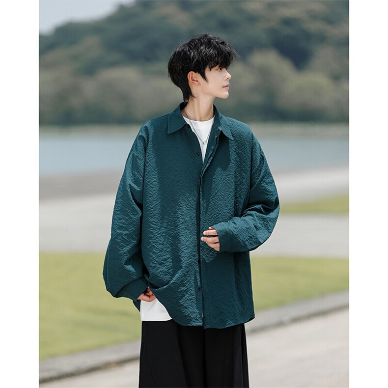 8XL-M泡泡纱盐缩肌理长袖衬衫男夏季冰丝外套防晒衬衣CS29007P40图片