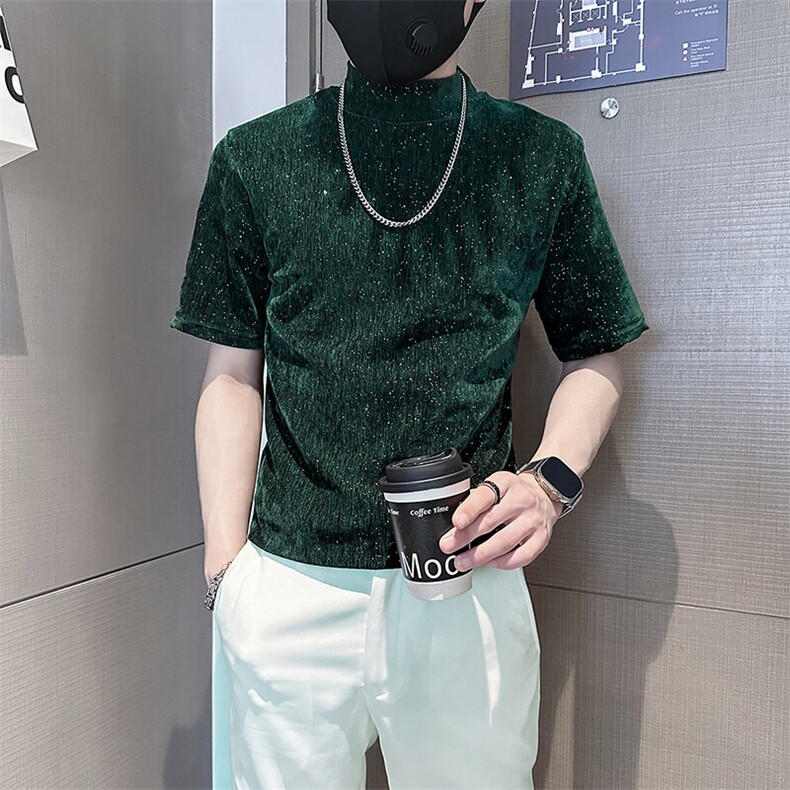 半高领T恤男短袖修身打底衫满天星烫钻社会小伙301C-DT75-P58,男装T恤,星座301C（原B323）