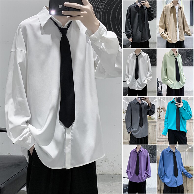 现货纯色宽松长袖衬衫男送领带KD221-P40图片