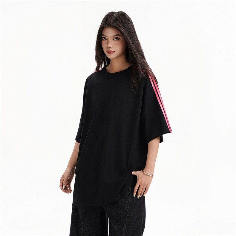 抖音得物品质二开240克宽松纯棉美式潮牌印花三条杠中性风短袖T恤,男装T恤,电商A486-1