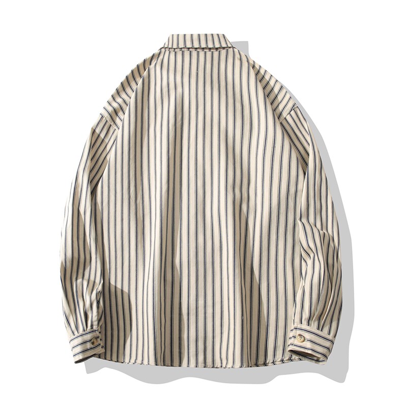 B413-1-DX895港风休闲条纹长袖衬衫男宽松百搭小众潮流衬衣外套秋,男装衬衫,电商B413-1