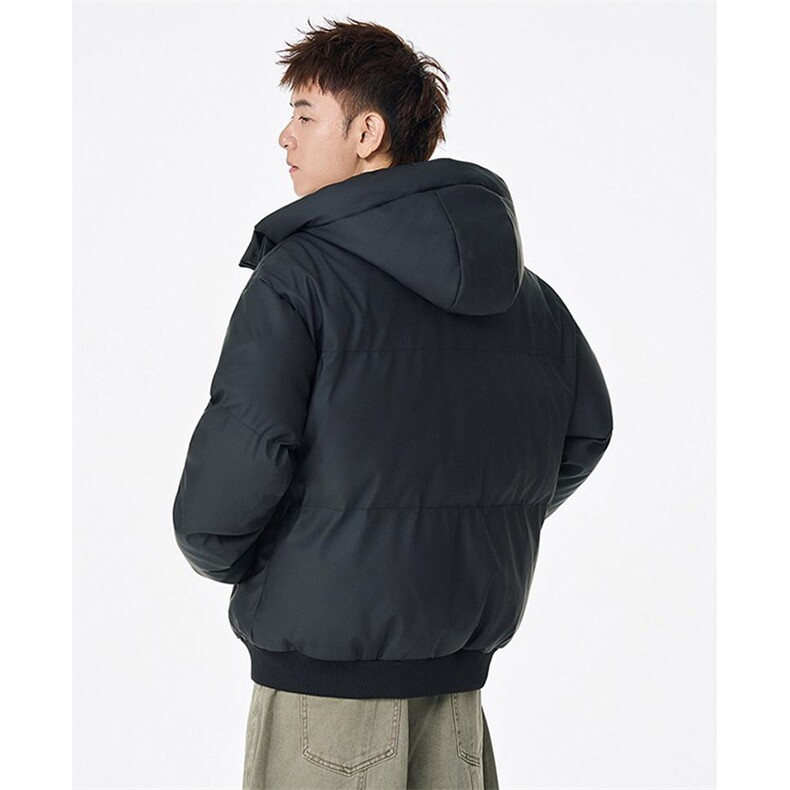 现货5W件冬季三防重磅boxy短款羽绒连帽PU皮棉衣外套防风加厚棉服,男装棉衣,电商A486