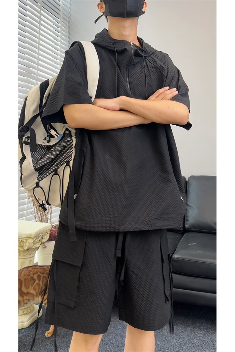 直播~泡泡纱短袖短裤休闲套装A468特P60控108,男装牛仔裤,电商A309