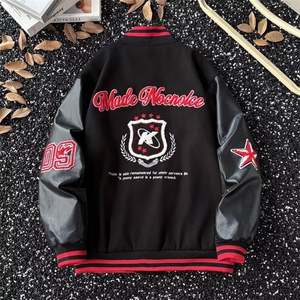 高街徽章拼接撞色棒球服男款春秋宽松字母刺绣夹克外套GAA159 P70图片