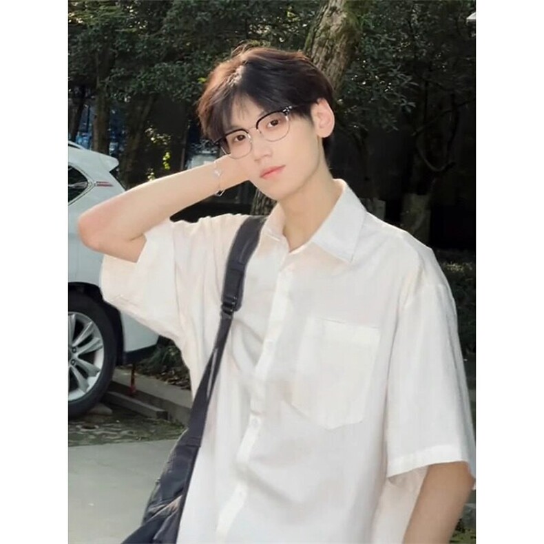 白色短袖衬衫男夏季冰感日系cityboy衬衣半袖少年感穿搭CS520,男装T恤,星座1116A（原606A-3）