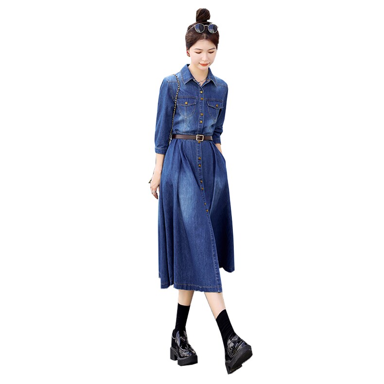 时尚显瘦牛仔披风连衣裙女长袖气质修身百搭裙子,女装连衣裙,秋水欣儿