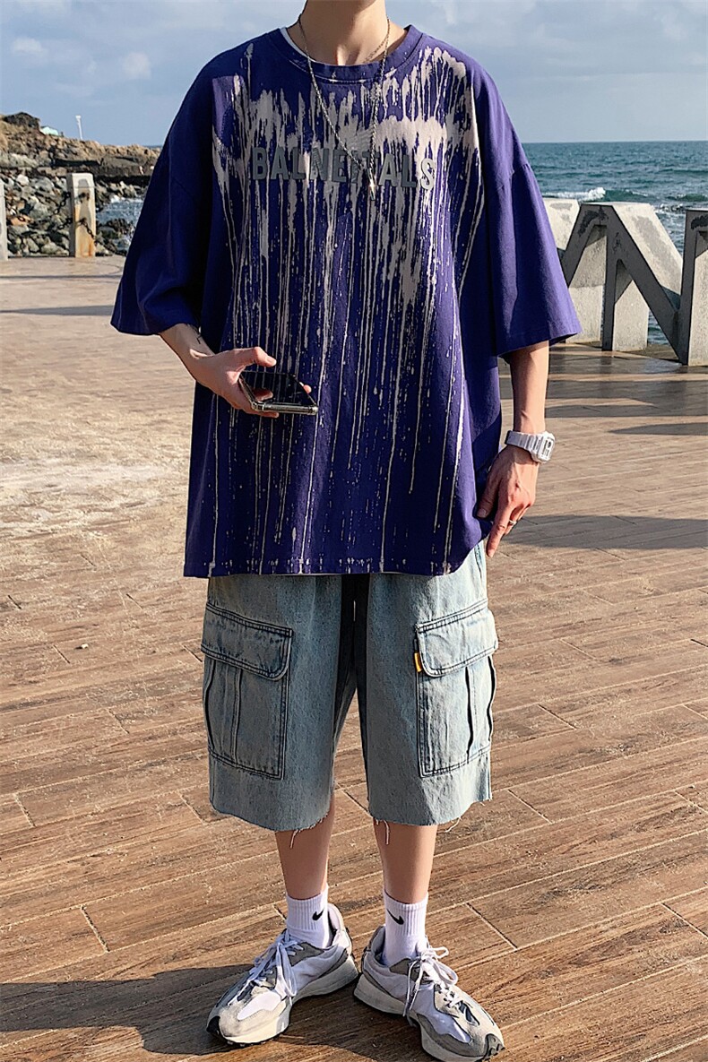 夏装新款潮牌纯棉水洗半袖港风个性男女短袖T恤1555-P50控价68,男装T恤,电商A441-1