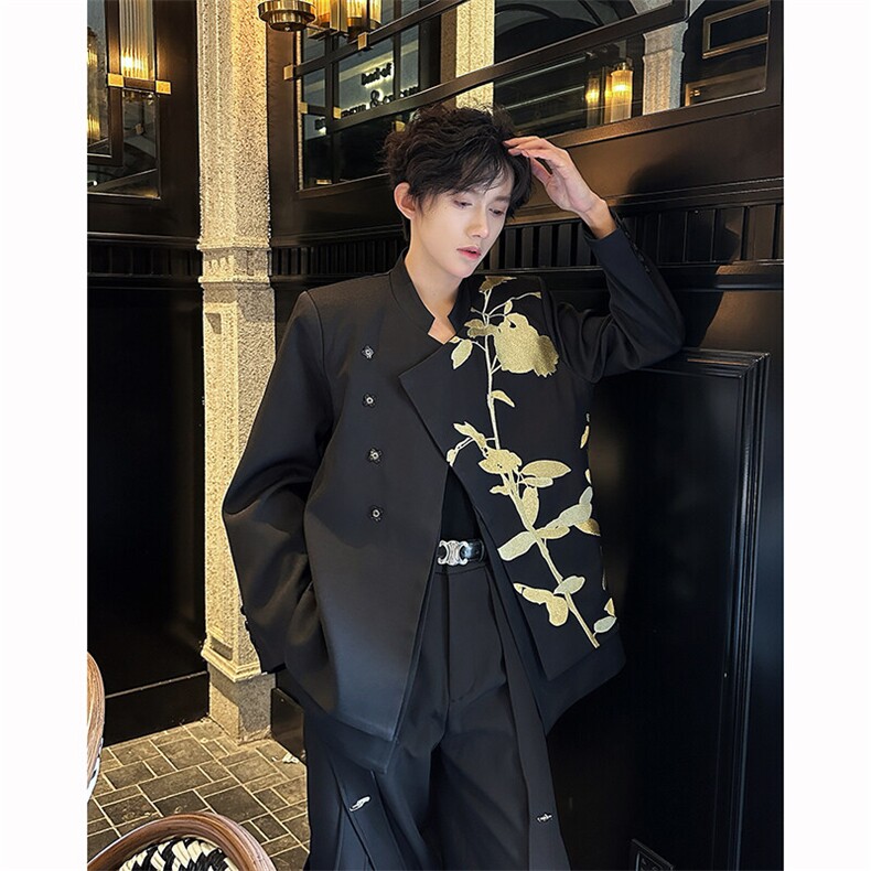 现货！25礼服西装重工系列刺绣新中式立领西服外套XZ124-P178,男装西服,电商B288