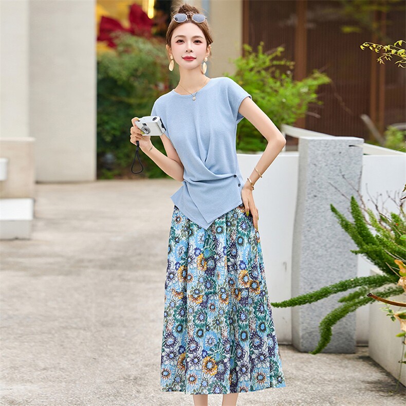 时尚套装女2025新款夏季洋气减龄显瘦针织衫半身裙两件套,女装套装/套裙,慕咨