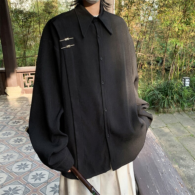 新中式国风盘扣长袖衬衫男高级感冰丝中山装衬衣国潮复古休闲外套，男装衬衫，电商D232