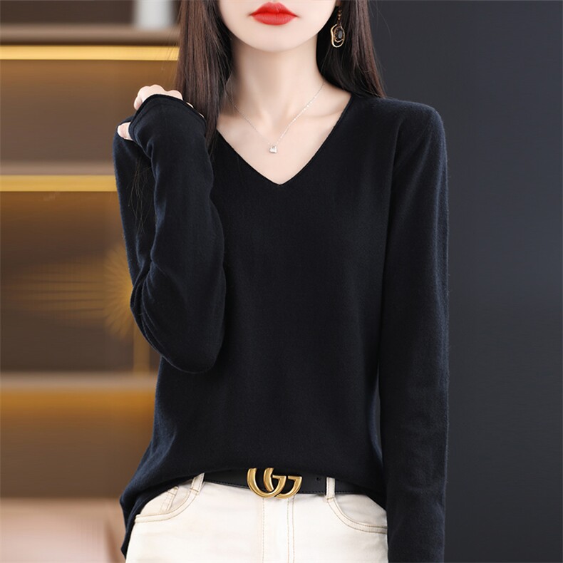 秋冬季10%羊绒90%羊毛休闲时尚百精纺50支V领羊绒衫,女装羊绒衫,朝思羊绒