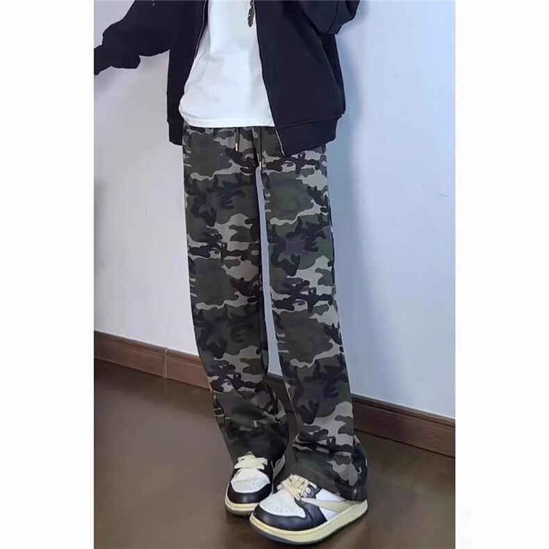 美式复古迷彩裤春秋高腰直筒宽松阔腿长裤子高街潮XK103-P40,男装休闲裤,星座208-5