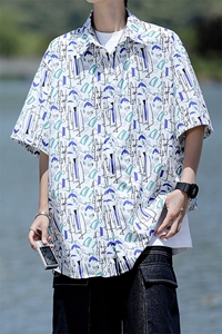 8XL-M花衬衫男短袖夏季薄款冰丝半袖宽松大码休闲外套DC28008P38图片