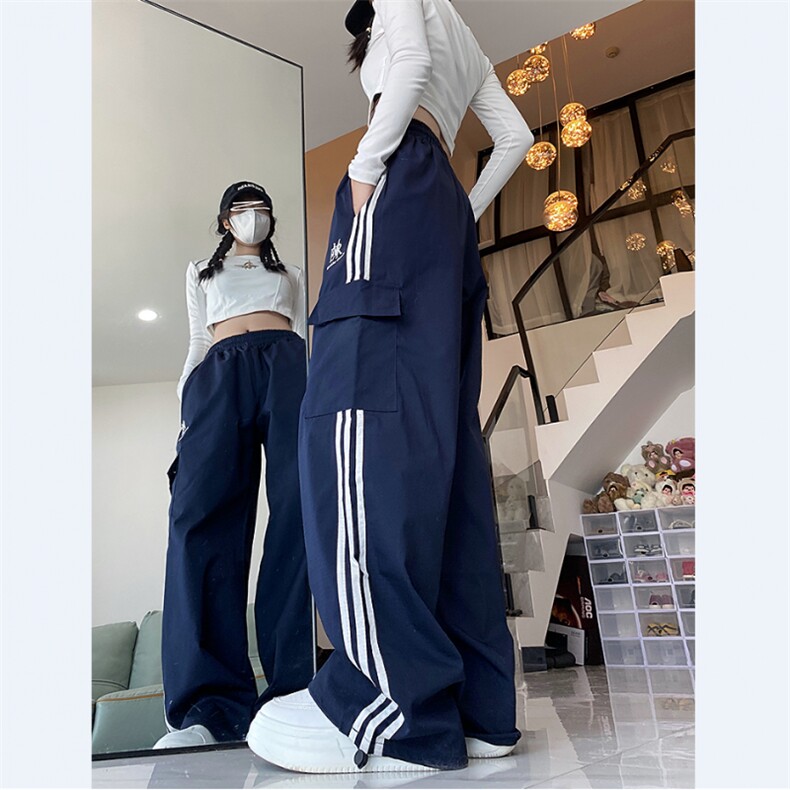 阔腿裤男女韩版潮流高街条纹拼色2024夏季ins宽松长裤K4391-P43,男装休闲裤,星座412-3