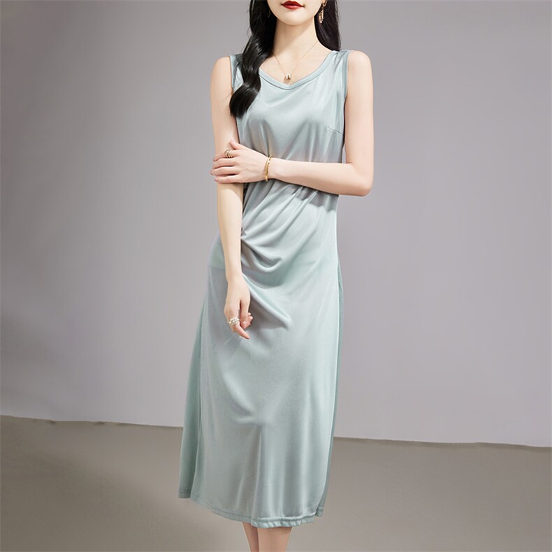 优雅气质无袖V领连衣裙简约百搭显瘦长裙，女装连衣裙，亿美羊绒