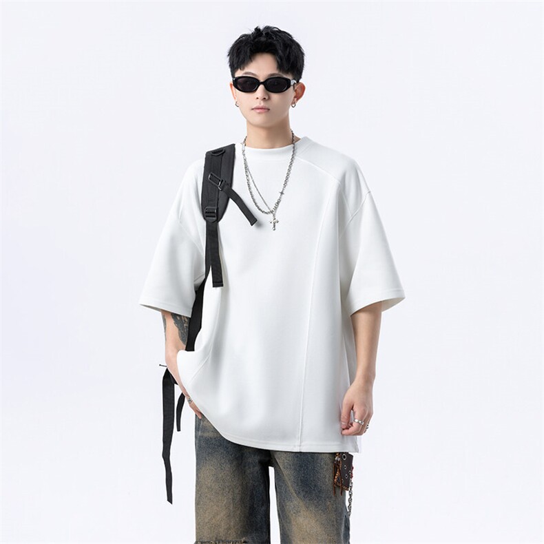 港风美式vibe潮流宽松拼接款圆领半袖T恤男潮XZ213-T008-P35控58,男装T恤,星座213