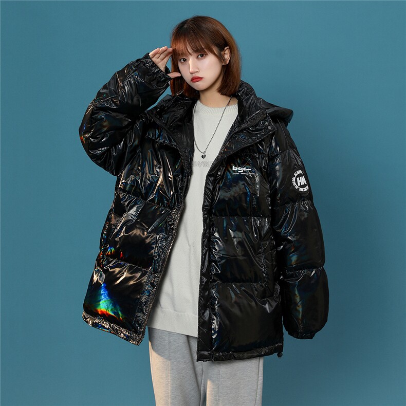 中性风冬季ins炫彩亮面设计感贴标保暖连帽羽绒服YR100P255控298,男装羽绒服,A247A