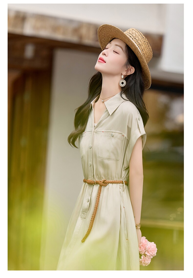 2026夏季新款宽松显瘦轻薄系带中长款女休闲好看高级感连衣裙,女装连衣裙,欧米莱