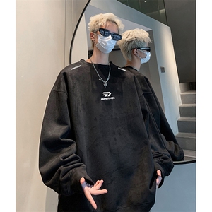 抖音得物供货提供视频秋冬重磅美式麂皮绒圆领卫衣JY366,男朋友评价穿衣搭配图片