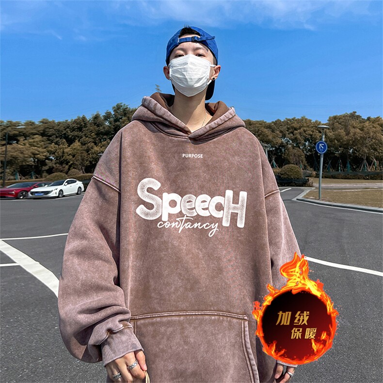 直播品质 500克重磅美式印花做旧加绒加厚水洗卫衣冬 SL1676特P65图片