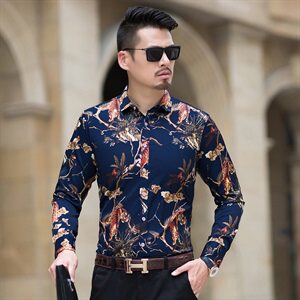 7502 男士秋季大码时尚印花长袖衬衫 模图图片