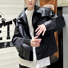 （自家图现货）新款小众pu皮拼接机车服皮夹克皮衣男2612-P80，男装夹克，星座910-5