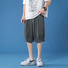 K162P23蓝底冰丝凉爽百搭纯色五分裤学生沙滩裤港风加大码夏装，男装休闲裤，电商A050